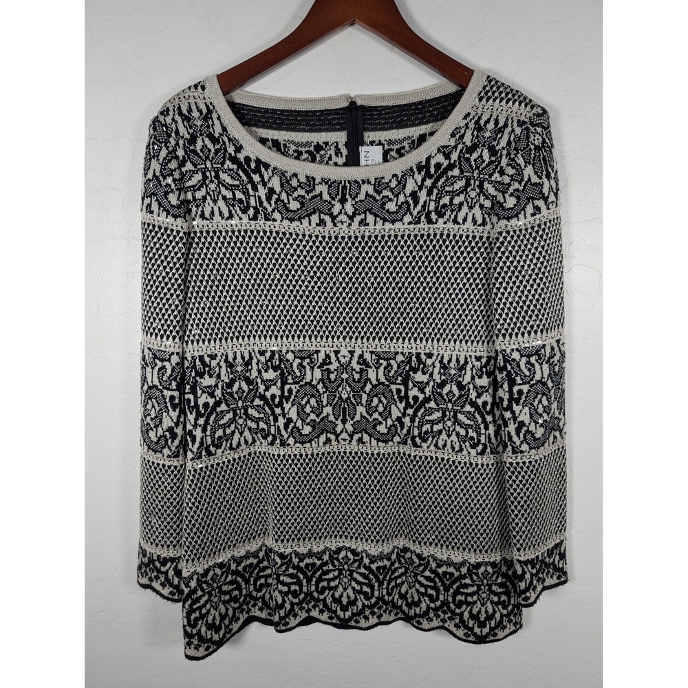 St John Evening‎ Sweater Womens 4 Black Metallic Sequin Long Sleeve Tunic Top